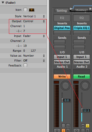 Step 15 - You can also choose to control the mixers properties by changing the fader output to control type on channel 1 Step 15 - You can also choose to control the mixers properties by changing the fader output to control type on channel 1